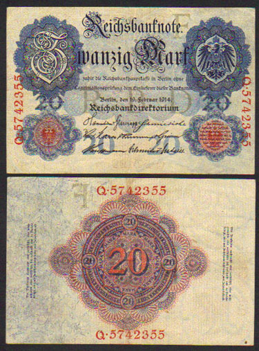 1914 Germany 20 Mark (type 1) EF L000579